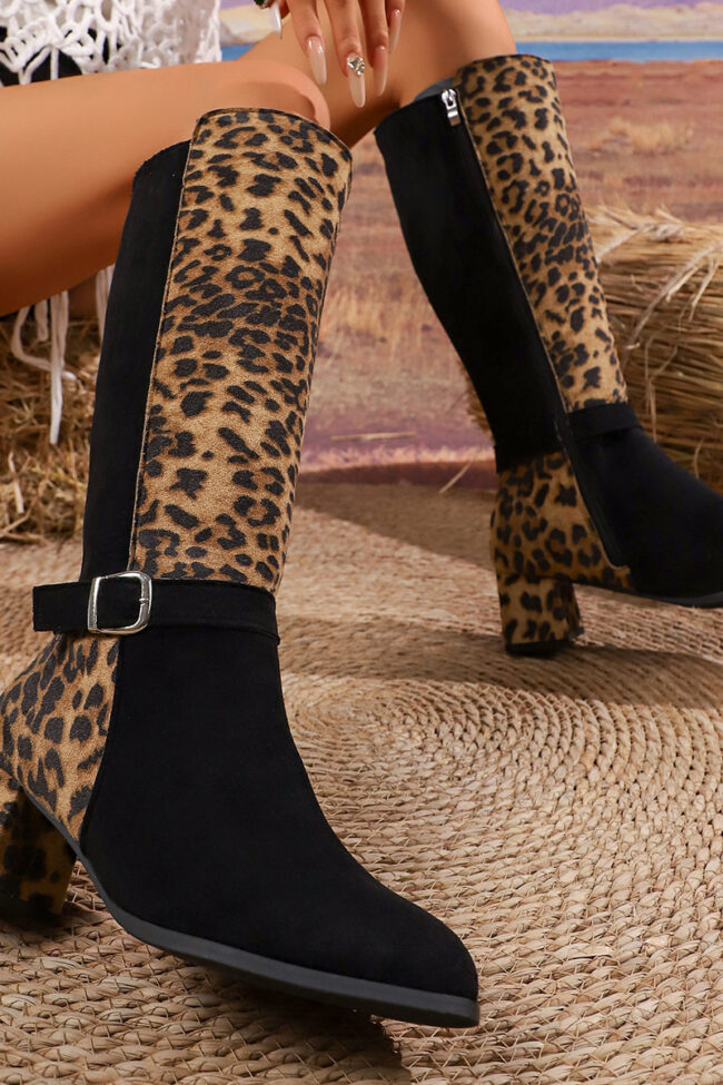 The Romane Pointed Leopard Print Mid Heel Boots Belt Buckle High Detail – La Rose Couture Shoes & Footwear