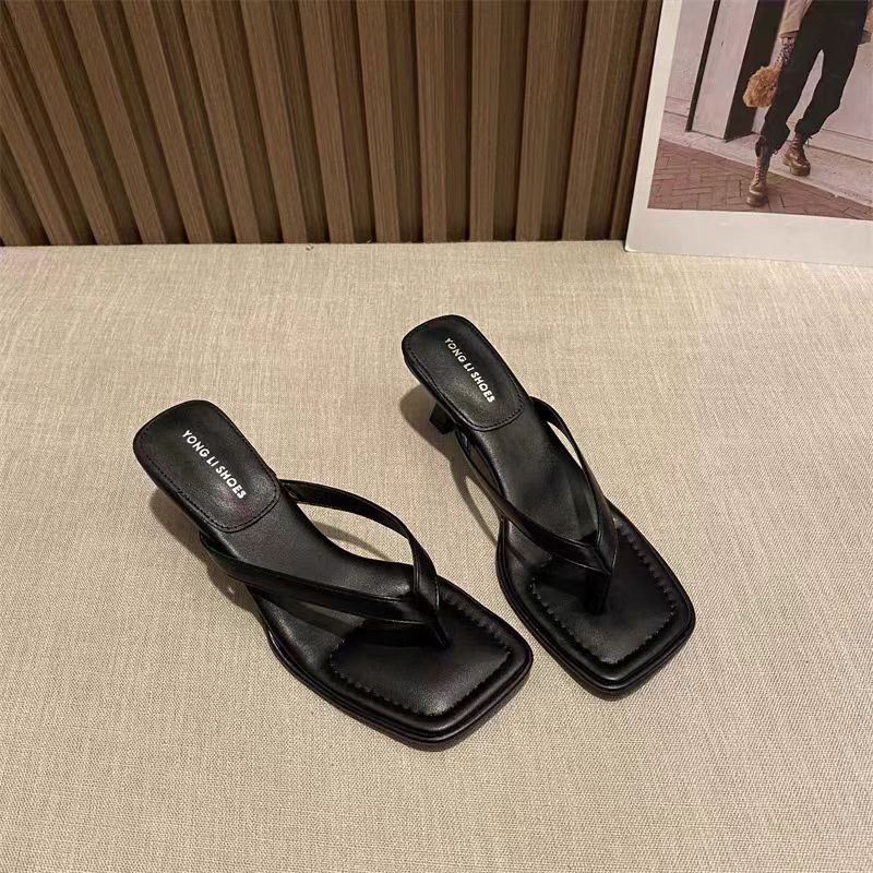 Women's French Style Herringbone Square Toe Mid Heel Sandals - Image 2