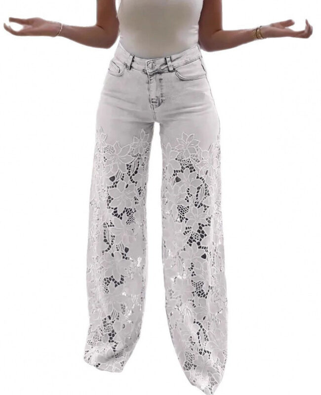 The Muriel High Waist Wide Leg Digital Print Drape Pants Detail – La Rose Couture Trousers & Skirts