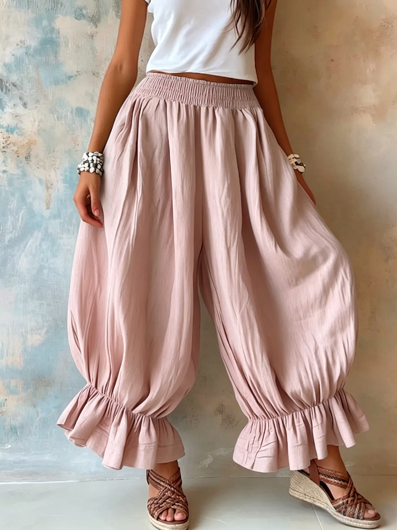 Womens Loose Ruffle Lantern Pants - Image 4