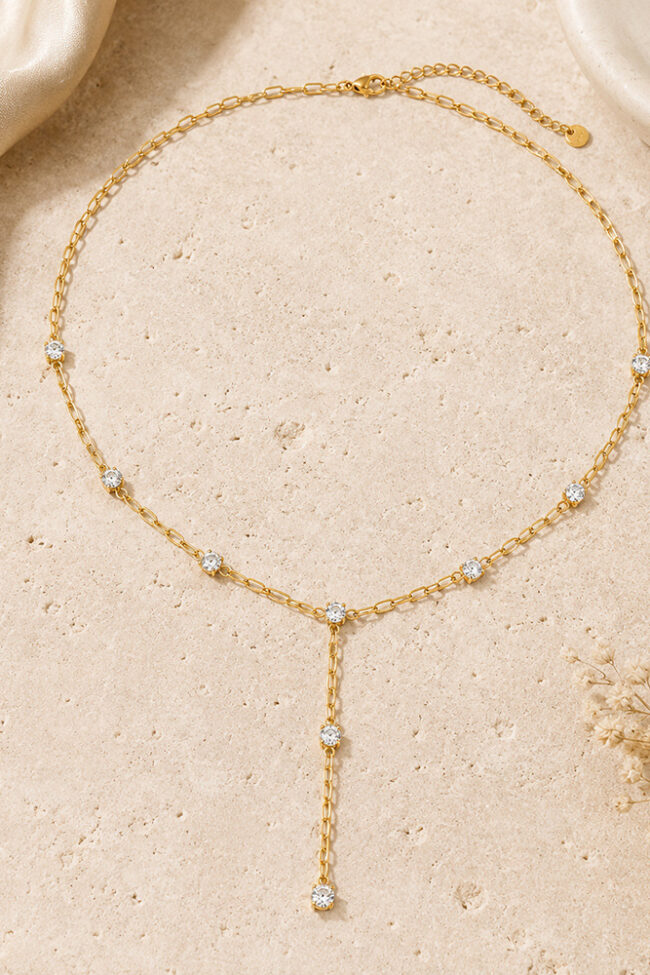 The Virginie Stainless Steel Necklace Geometric Zircon Inlay 18k Gold Plated Detail – La Rose Couture Jewellery & Accessories
