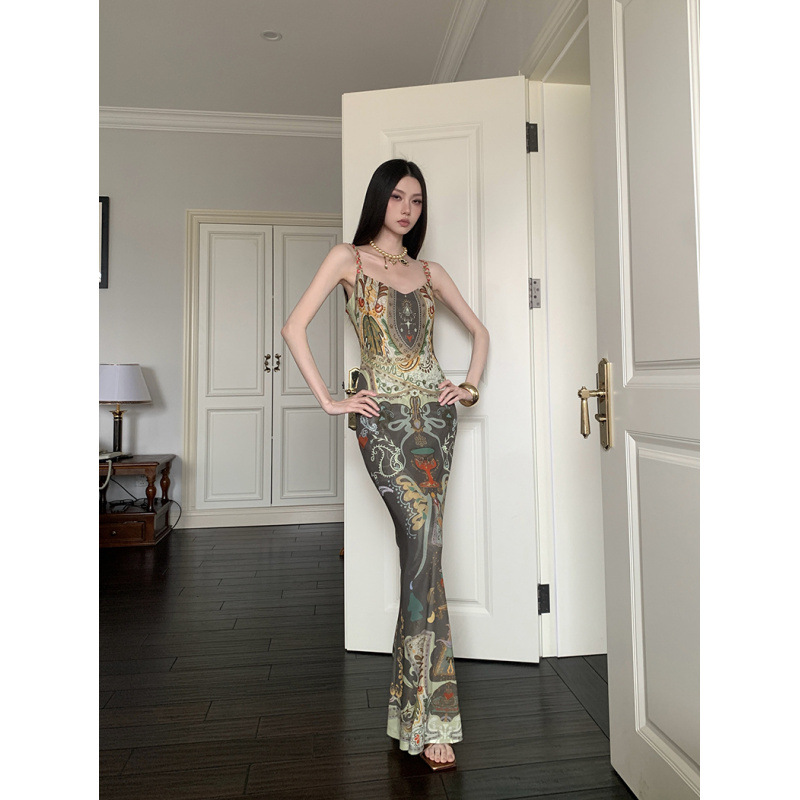 Womens High Waist Floral Print Fishtail Dress - Image 5