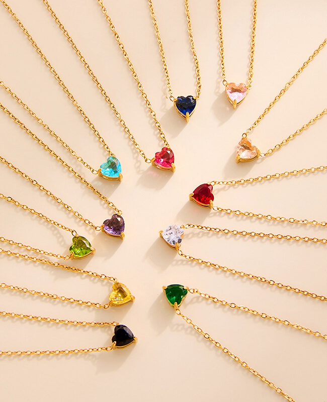 The Delphine Heart Birthstone Crystal Necklace Jewelry Detail – La Rose Couture Jewellery & Accessories