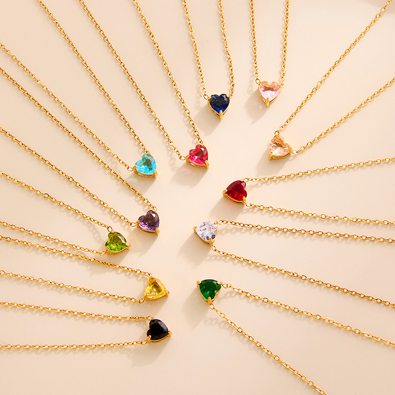 Heart Birthstone Crystal Necklace Women Fashion Jewelry - Image 2