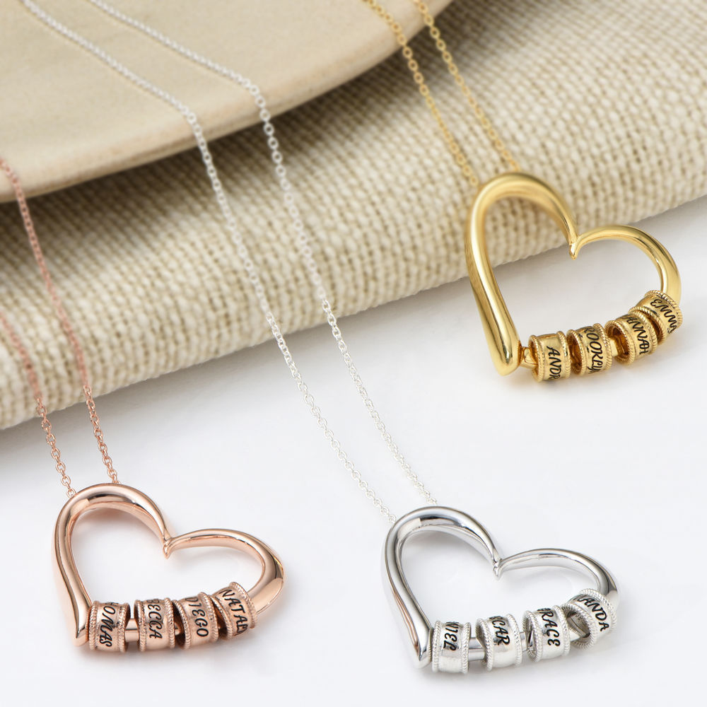 Women's Engravable Heart Pendant Beaded Chain Necklace - Image 5
