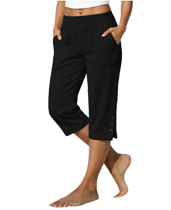 The Muriel Casual Loose Fit Cropped Pants Cotton Linen High Waist with Pockets Detail – La Rose Couture Trousers & Skirts