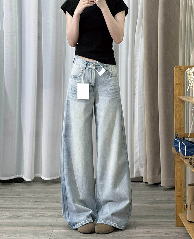 The Florine Retro Blue High Waist Wide Leg Distressed Denim Jeans – La Rose Couture Trousers & Skirts