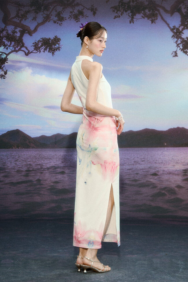 The Cassandre Gradient Lily Floral Cheongsam Dress Detail – La Rose Couture Dresses & Gowns