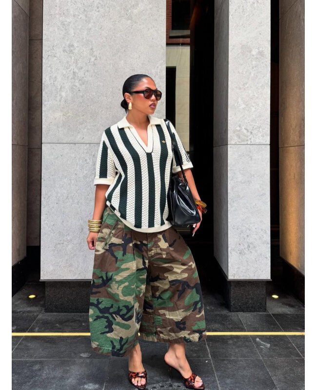 The Clothilde Camouflage Wide Leg Casual Pants Detail – La Rose Couture Trousers & Skirts