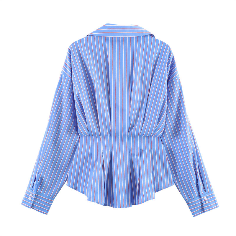 Womens Loose Pleated Striped Shirt - Image 4