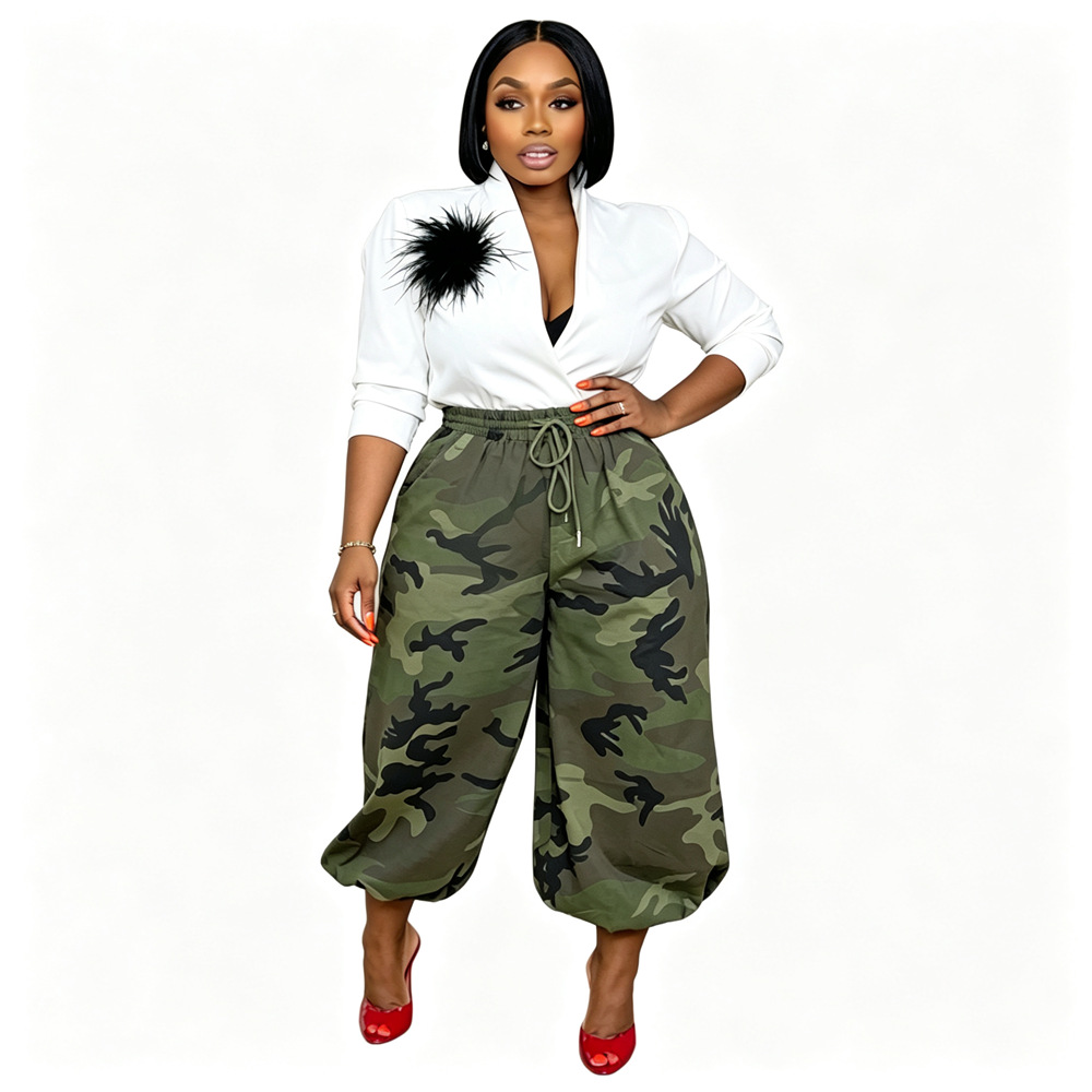Women's Drawstring Camouflage Jogger Pants - Image 5