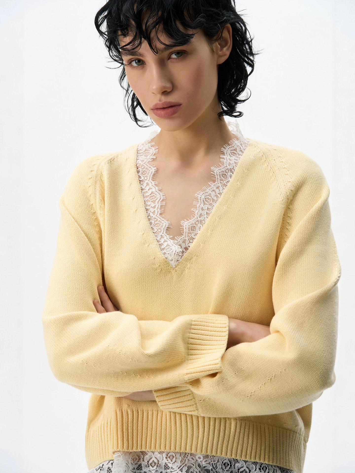 Womens Lace Patchwork Pullover Sweater - Image 3