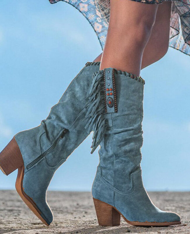 The Maelys High Heeled Matte Tassel Boots Detail – La Rose Couture Shoes & Footwear