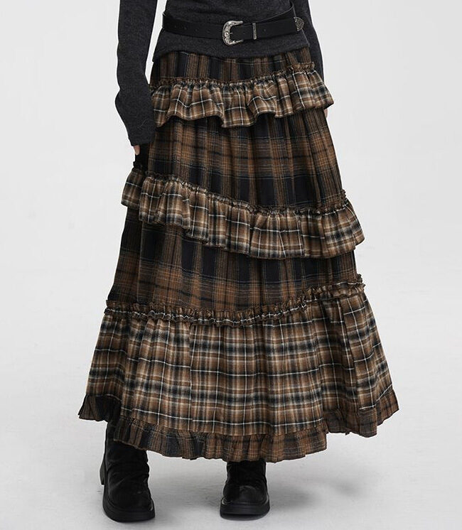 The Hermione Retro Plaid High Waisted Long Skirt with Irregular Hem – La Rose Couture Trousers & Skirts