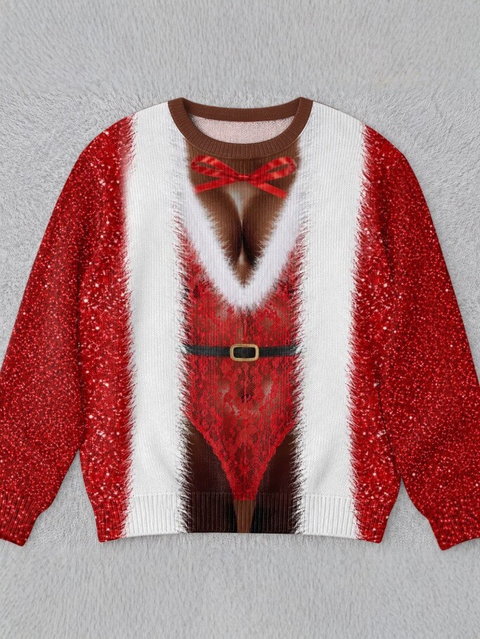 Womens 3D Printed Christmas Sweater Pullover Fleece Knit Top - Image 3