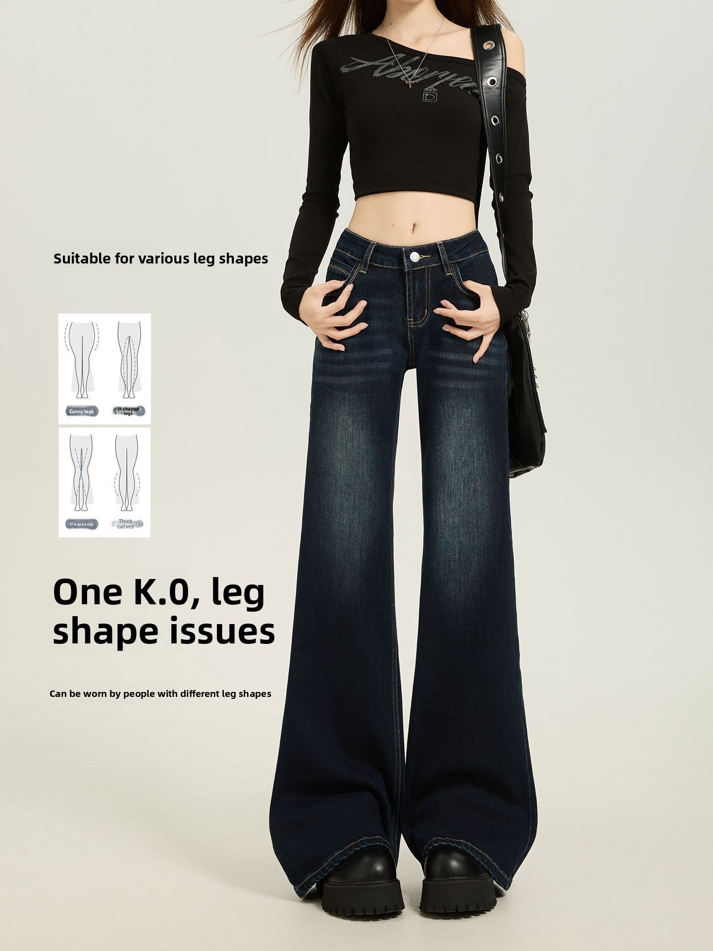 American Style Dark Blue Low Waist Flared Jeans for Women Slim Fit - Image 4