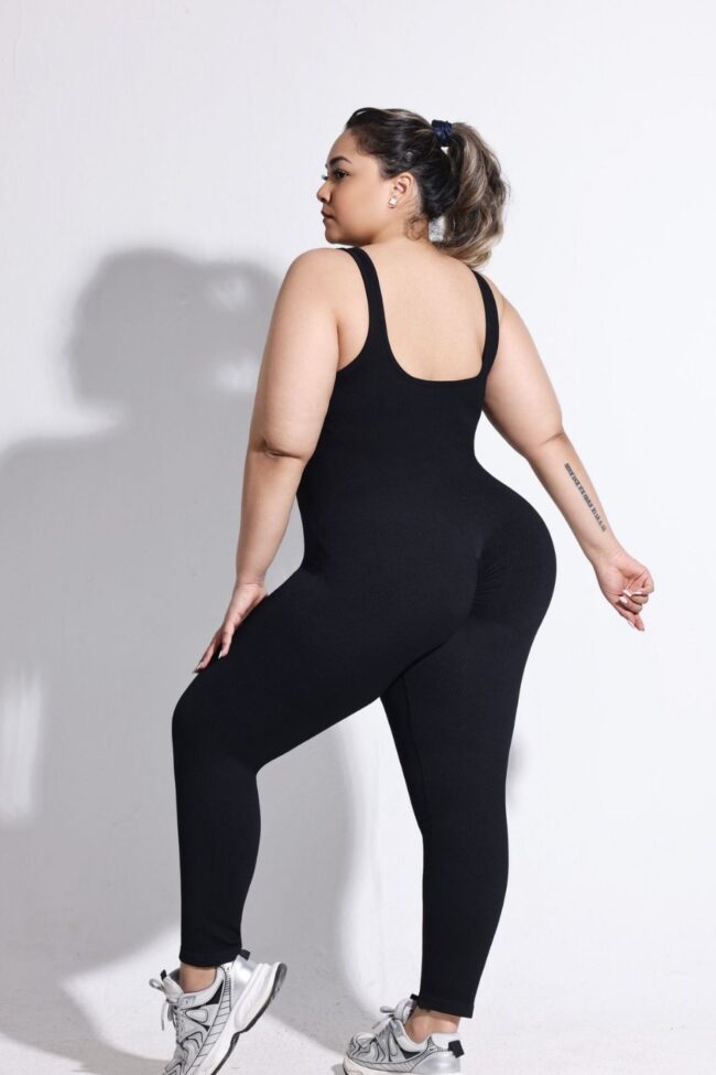 The Isaline Plus Size Backless Thick Ribbed Jumpsuit Detail – La Rose Couture Dresses & Gowns