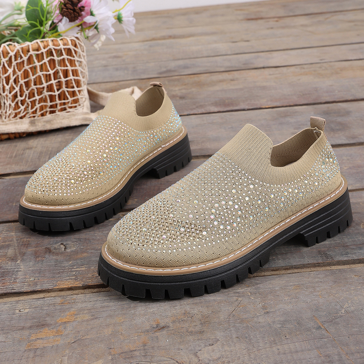Rhinestone Platform Slip On Shoes - Image 4