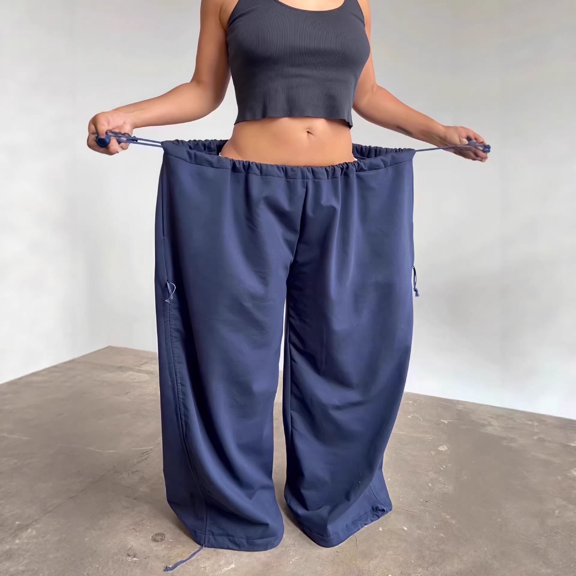 Womens Elastic Waist Wide Leg Pants