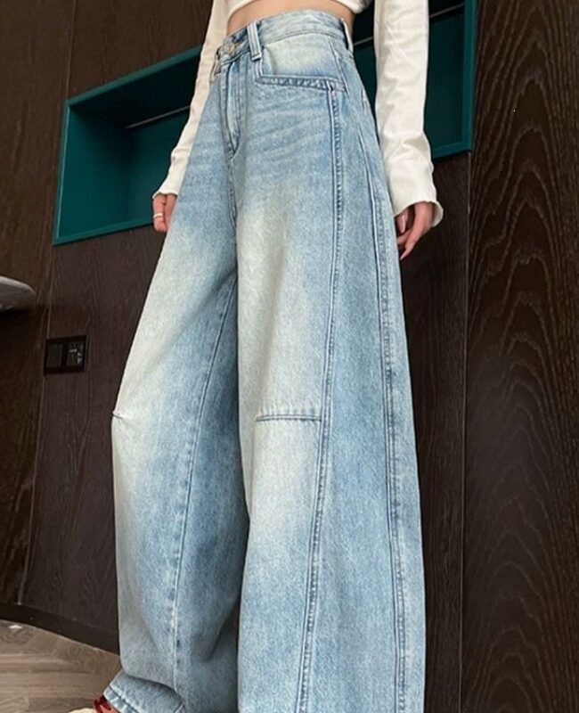 The Carine Vintage Blue High Waisted Curved Leg Denim Trousers Detail – La Rose Couture Trousers & Skirts