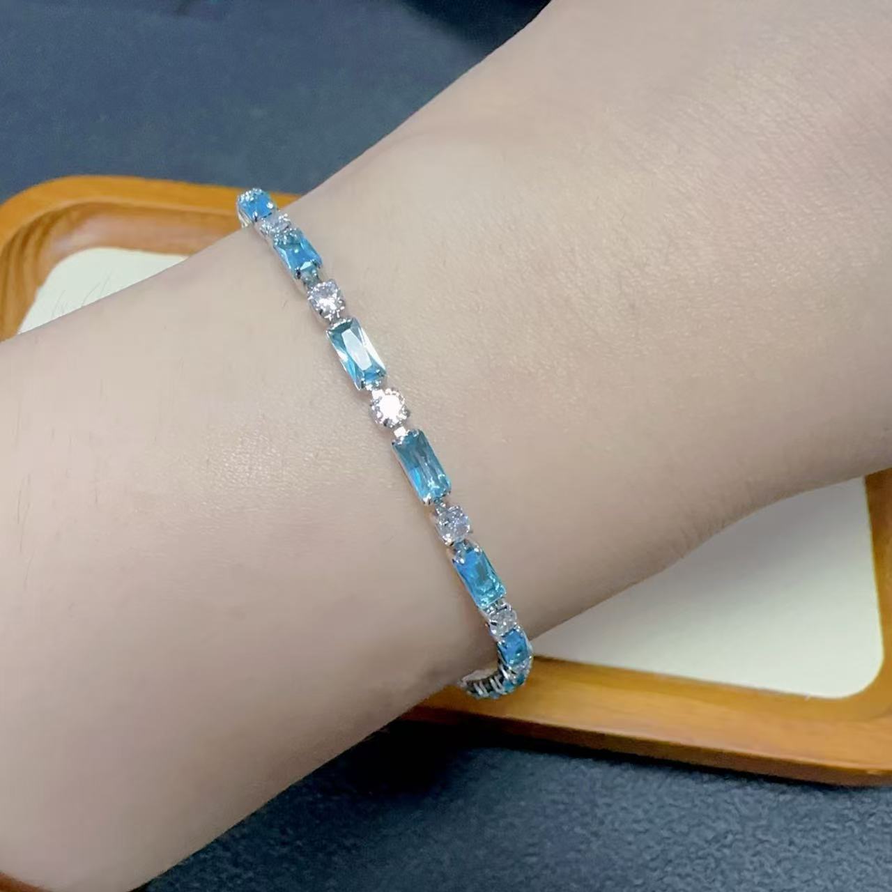 light blue bracelet female niche color matching couple jewelry - Image 3