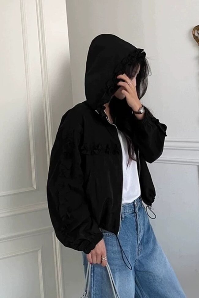 The Clemence Hooded Jacket Detail – La Rose Couture Coats & Jackets