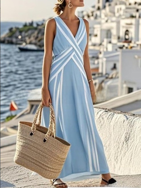 Women's V-Neck Elegant Print A-Line Dress - Image 4