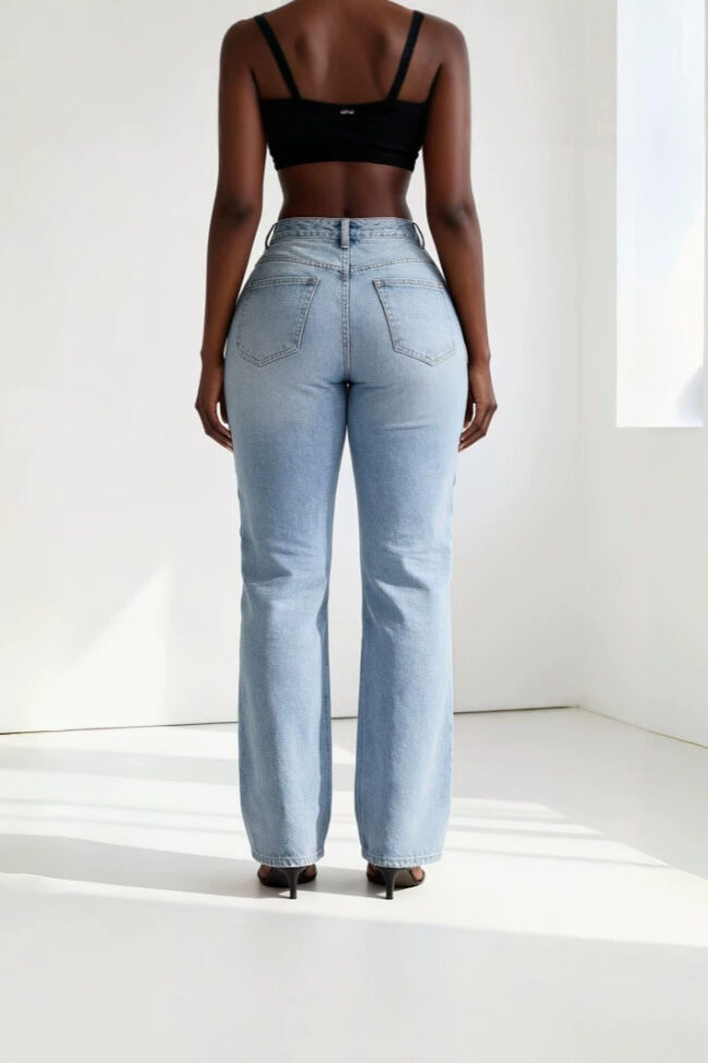 The Sixtine High Waist Straight Leg Jeans Detail – La Rose Couture Trousers & Skirts