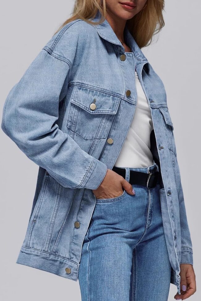 The Estelle Denim Button Front Jacket Detail – La Rose Couture Coats & Jackets