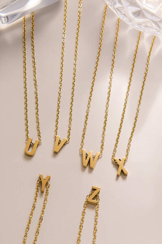 The Florine 26 Letters Alphabet Pendant 18k Gold Plated Stainless Steel Clavicle Chain Necklace – La Rose Couture Jewellery & Accessories