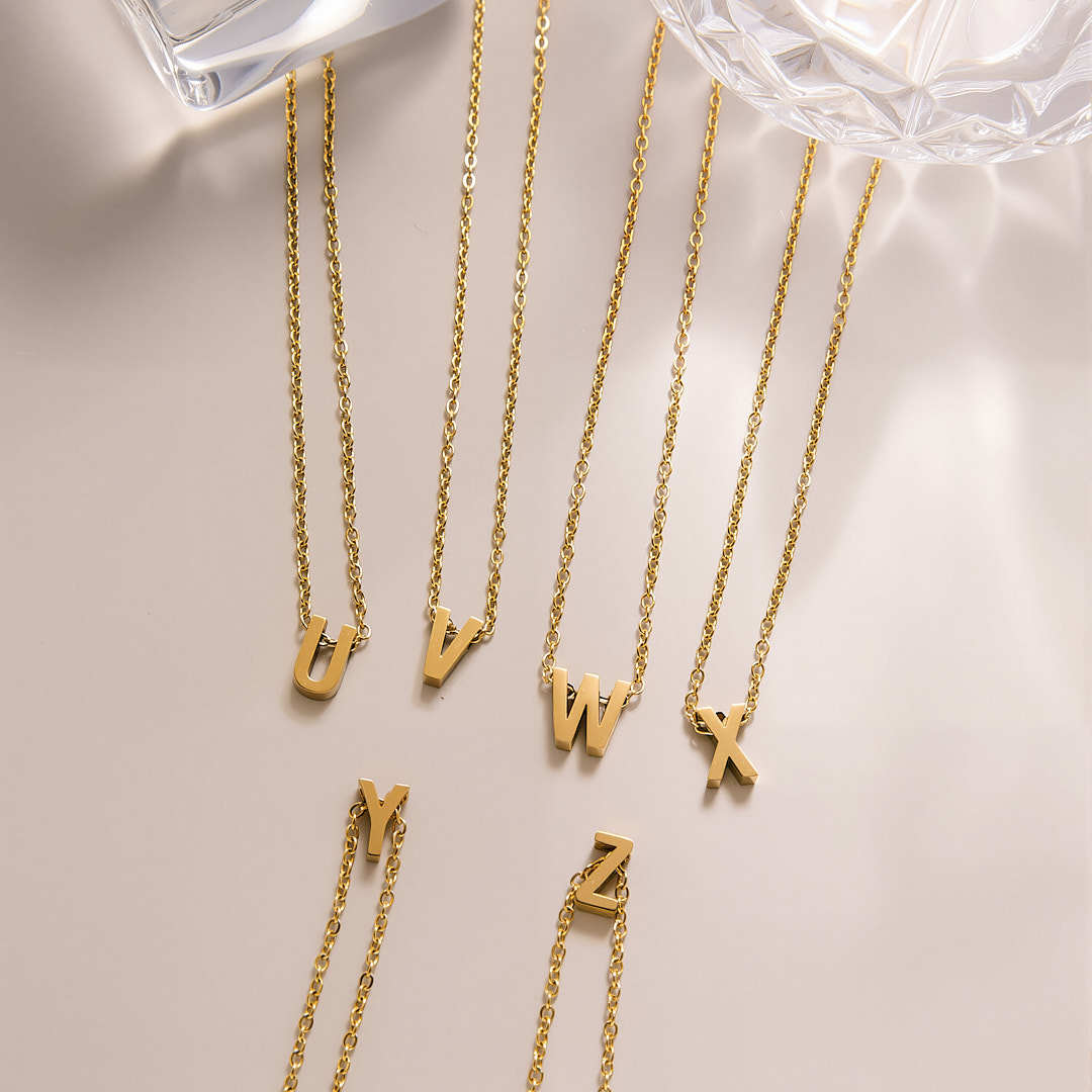 26 Letters Alphabet Pendant 18k Gold Plated Stainless Steel Clavicle Chain Necklace