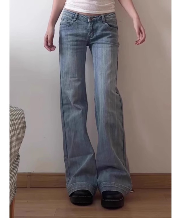 The Morgane Light Blue Flared Bootcut Jeans Low Waist Denim Pants Detail – La Rose Couture Trousers & Skirts
