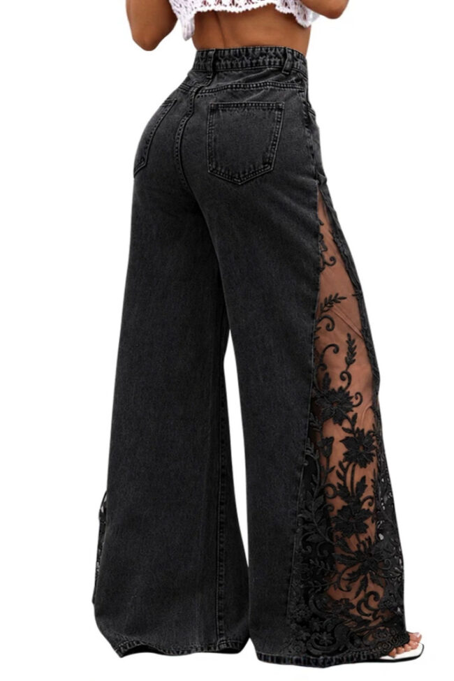 The Solene Stretch Denim Wide Leg Pants Detail – La Rose Couture Trousers & Skirts