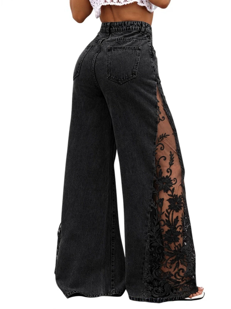 Womens Stretch Denim Wide-Leg Pants - Image 3