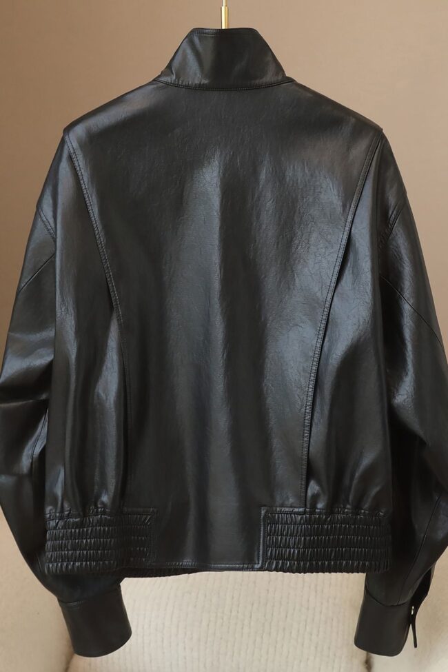 The Muriel Stand Collar Pu Leather Jacket Detail – La Rose Couture Coats & Jackets