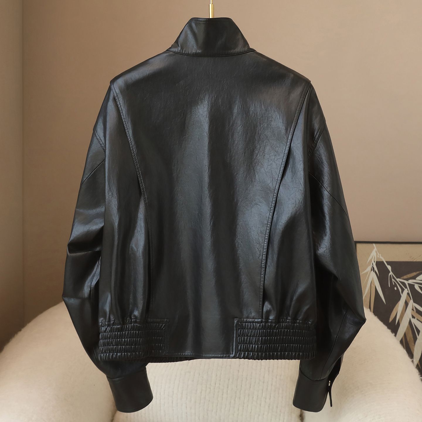 Women Stand Collar PU Leather Jacket - Image 3