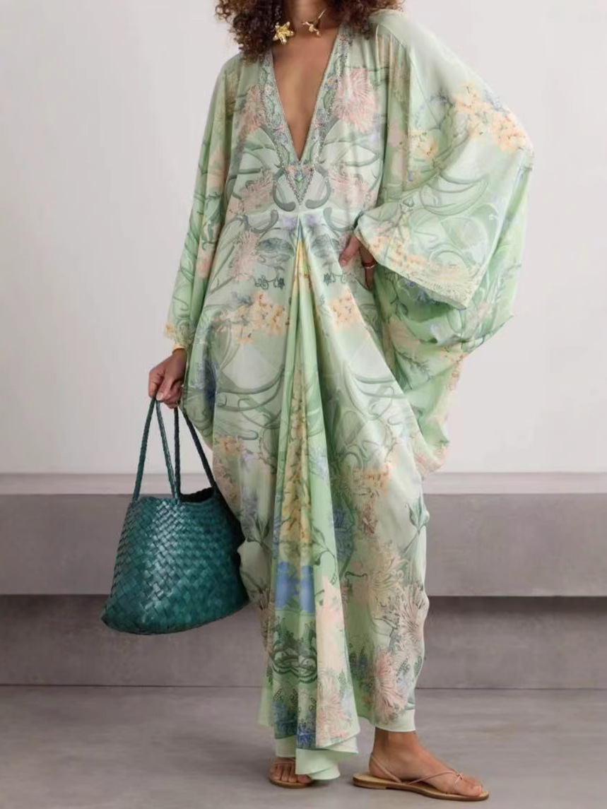 Flowy Printed V-Neck Dress - Image 2