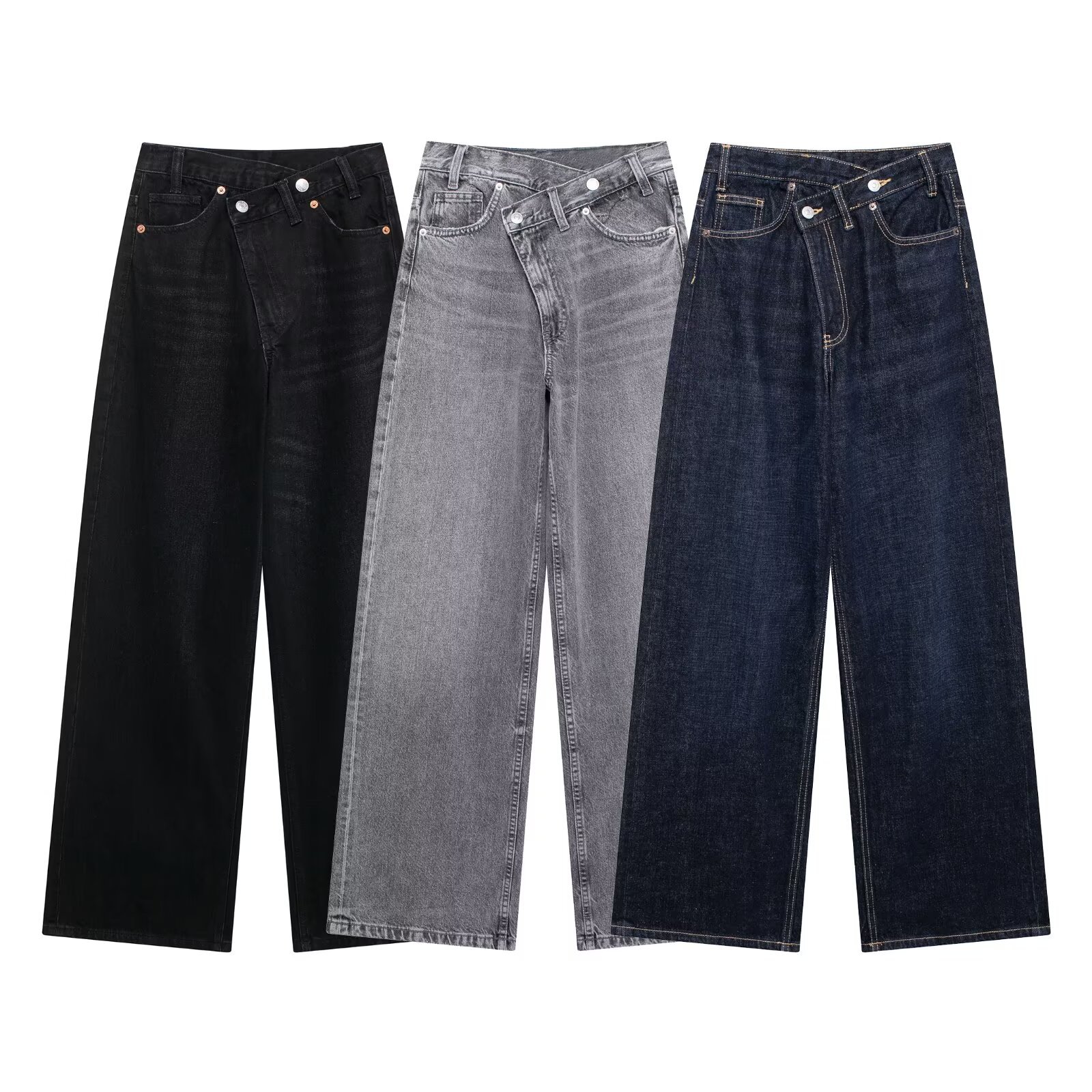 Womens High Waist Wide Leg Denim Pants