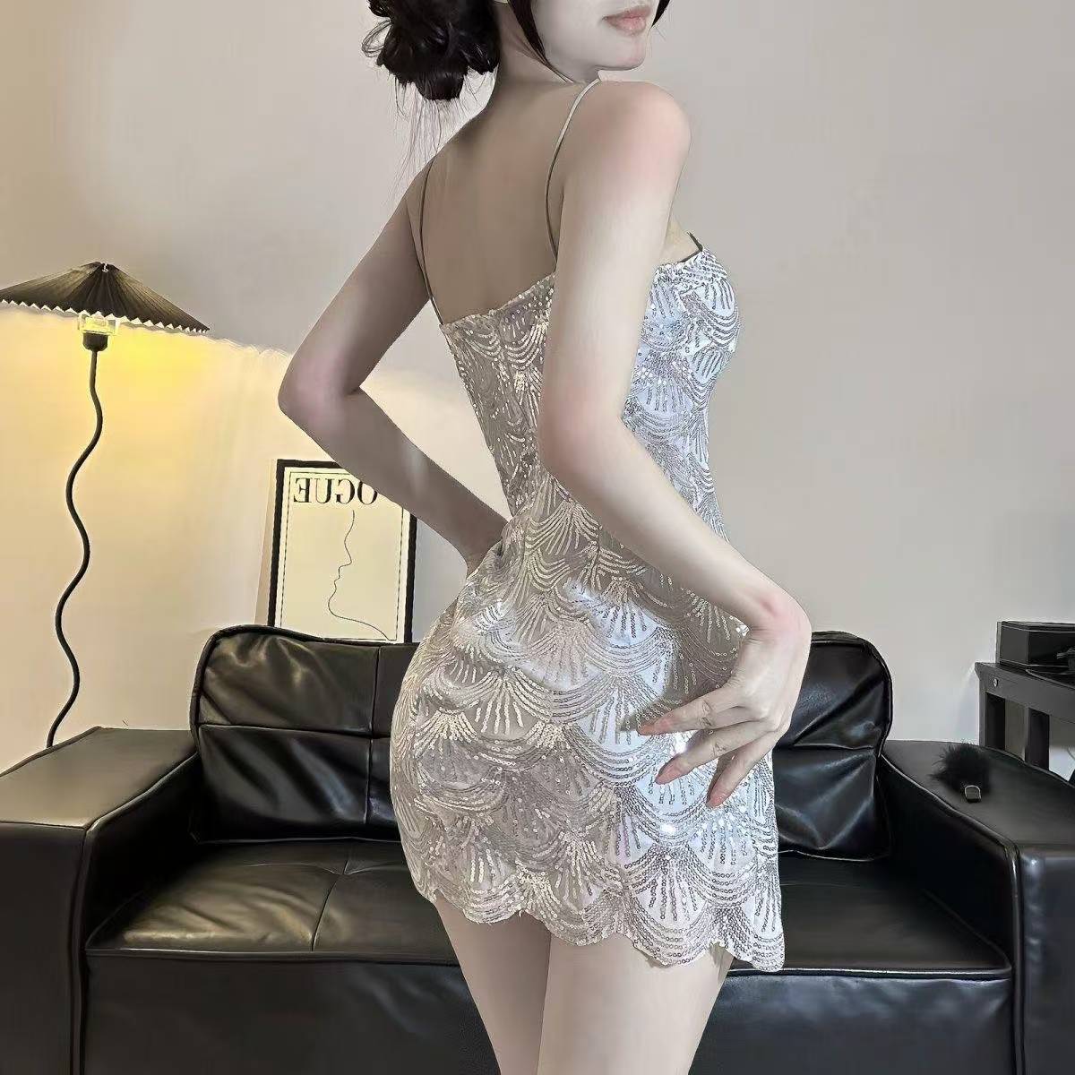 Women's Sequined One-Shoulder Suspender Dress - Image 4