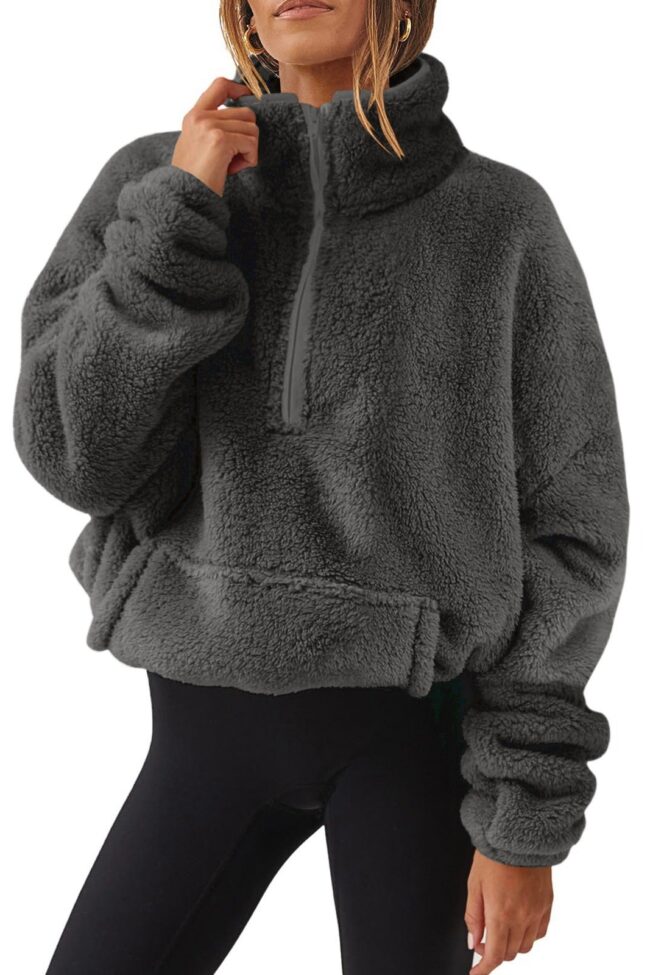 The Clemence Plush Fleece Half Zip Stand Up Collar Sweatshirt Detail – La Rose Couture Tops & Blouses