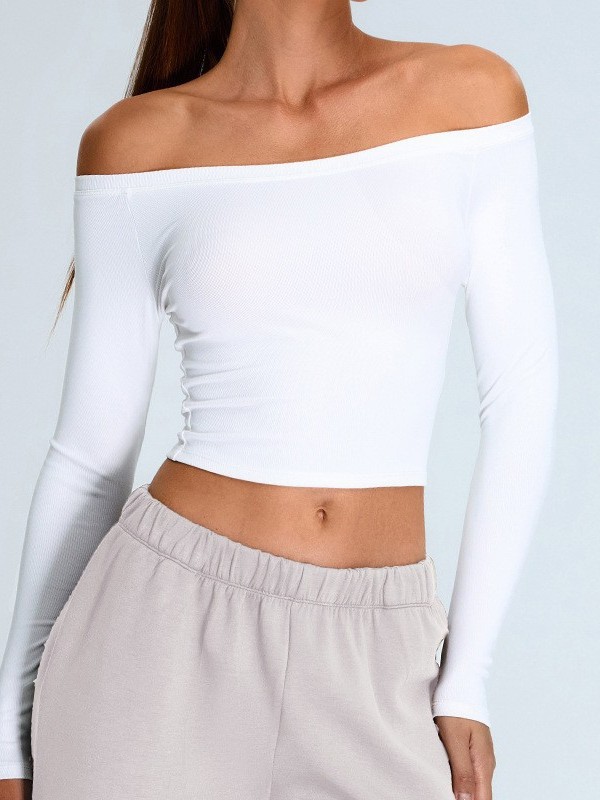 Women's One-Shoulder Long Sleeve Quick-Dry Ribbed Top - Image 5