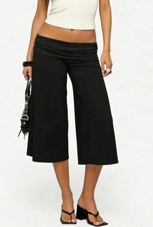 The Camille Foldover Waist Wide Leg Cropped Pants Detail – La Rose Couture Trousers & Skirts