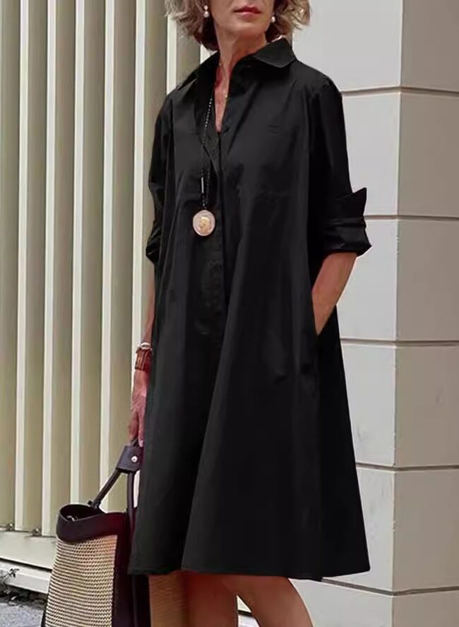 The Elodie Loose Cotton Linen Plain Dress Bell Sleeve Detail – La Rose Couture Dresses & Gowns