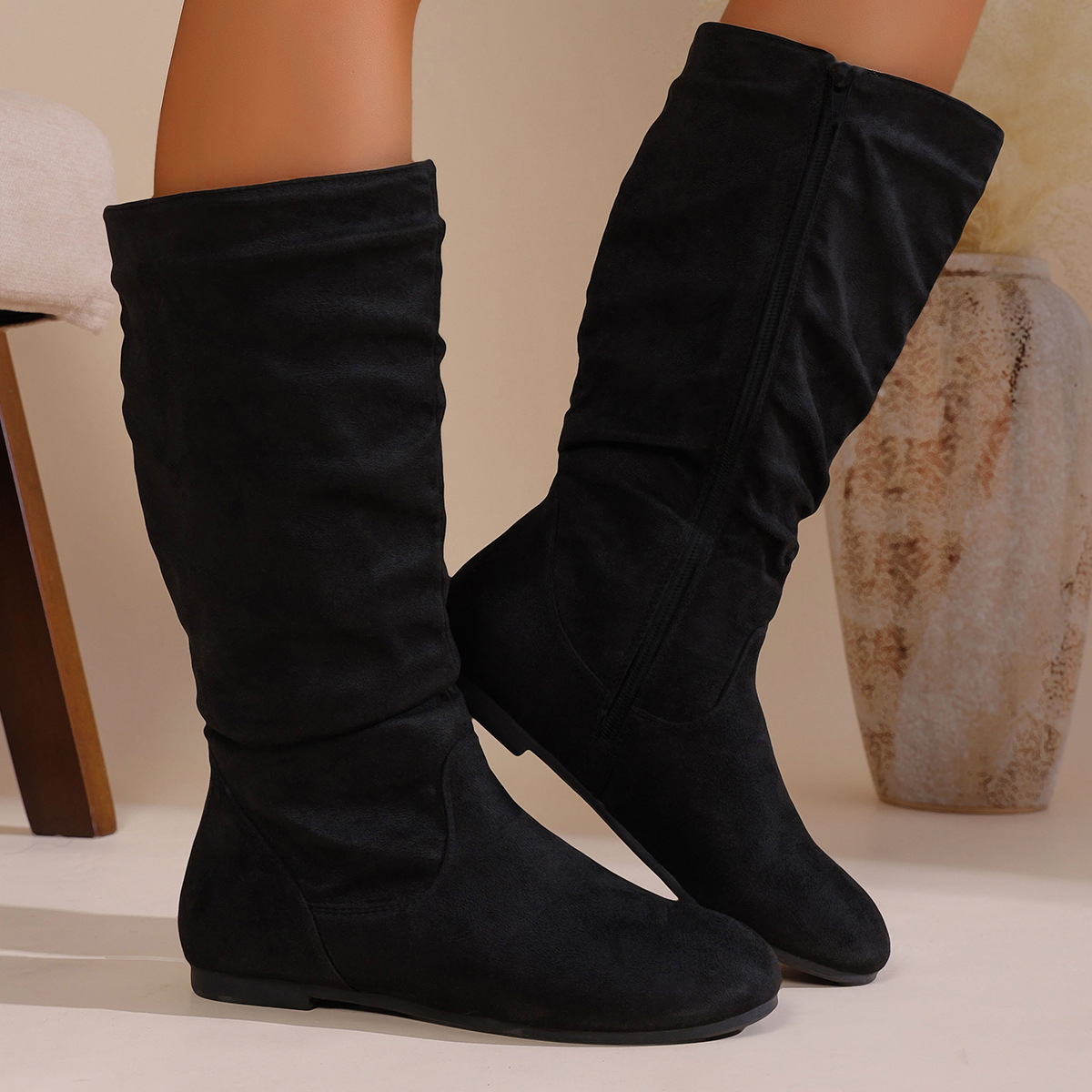 Women's Side Zipper Round Toe Boots - Image 2