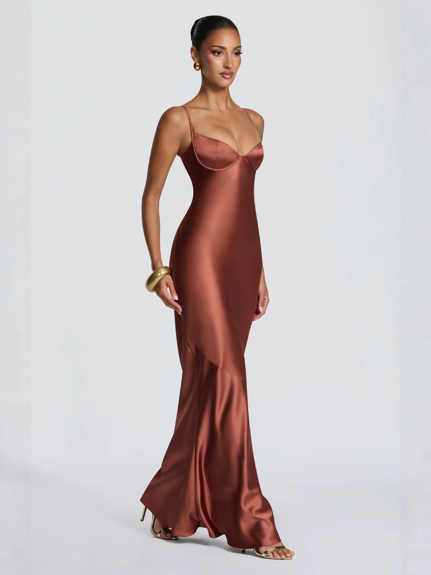 Elegant Satin Spaghetti Strap Mermaid Hem Long Dress - Image 4