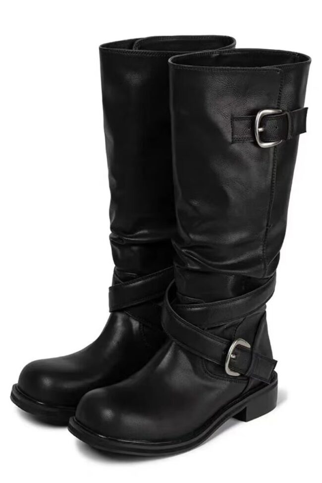 The Muriel Vintage Buckle Leather Boots – La Rose Couture Shoes & Footwear