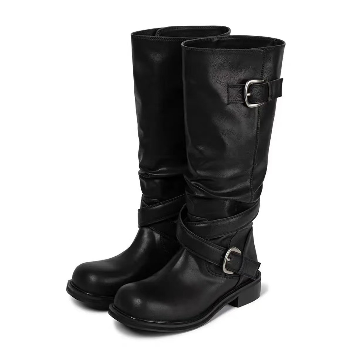 Vintage Buckle Leather Boots