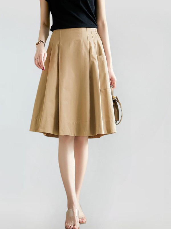 Elastic Waist A-Line Pleated Skirt