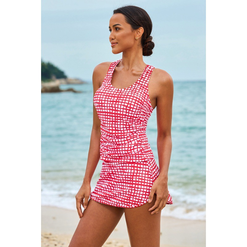 Plaid Suspender Skirt Swimsuit Set - Image 3