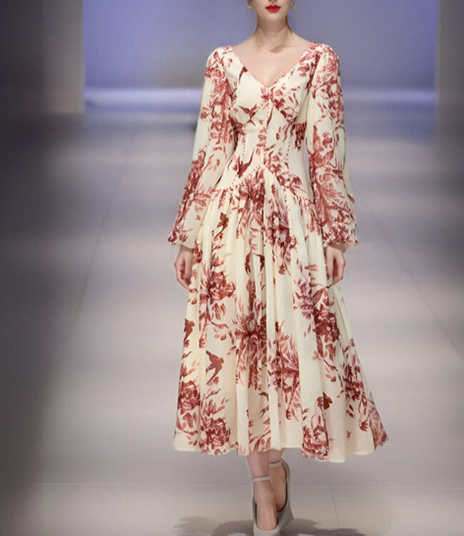 The Marine Beaded Printed Chiffon Midi Dress – La Rose Couture Dresses & Gowns